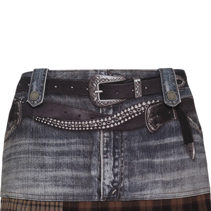 Double Belt Printed Mini Skirt