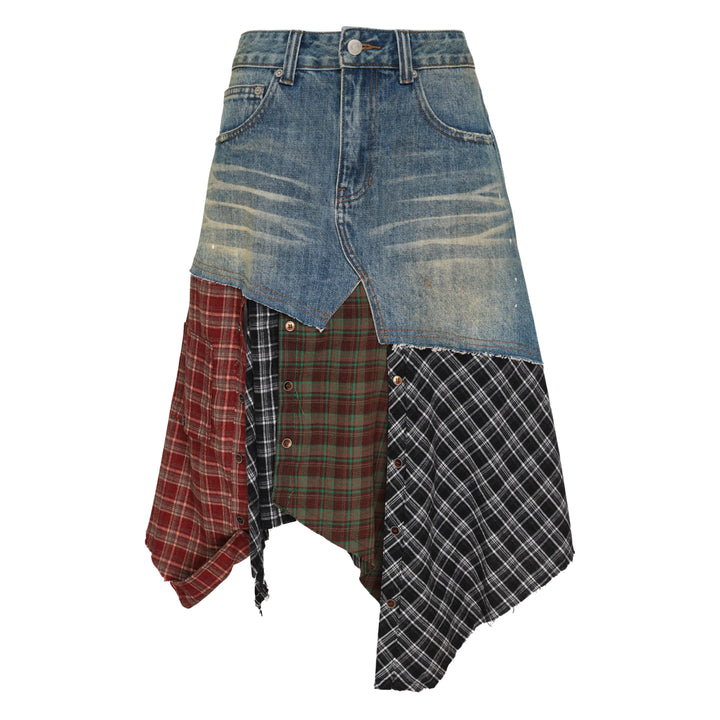 Denim Plaid Patchwork Skirt