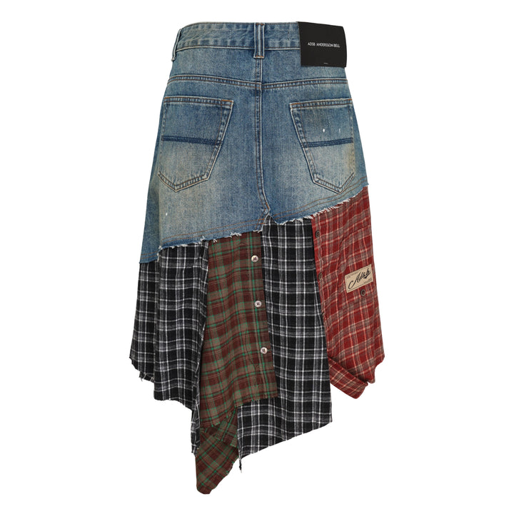 Denim Plaid Patchwork Skirt