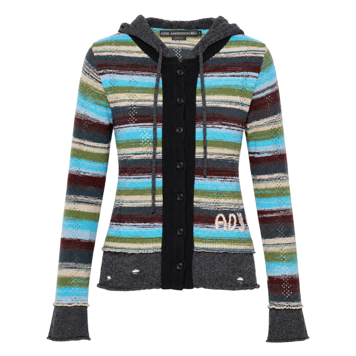 Layered Multi-Stripe Hooded Cardigan