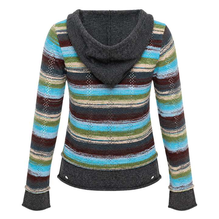Layered Multi-Stripe Hooded Cardigan