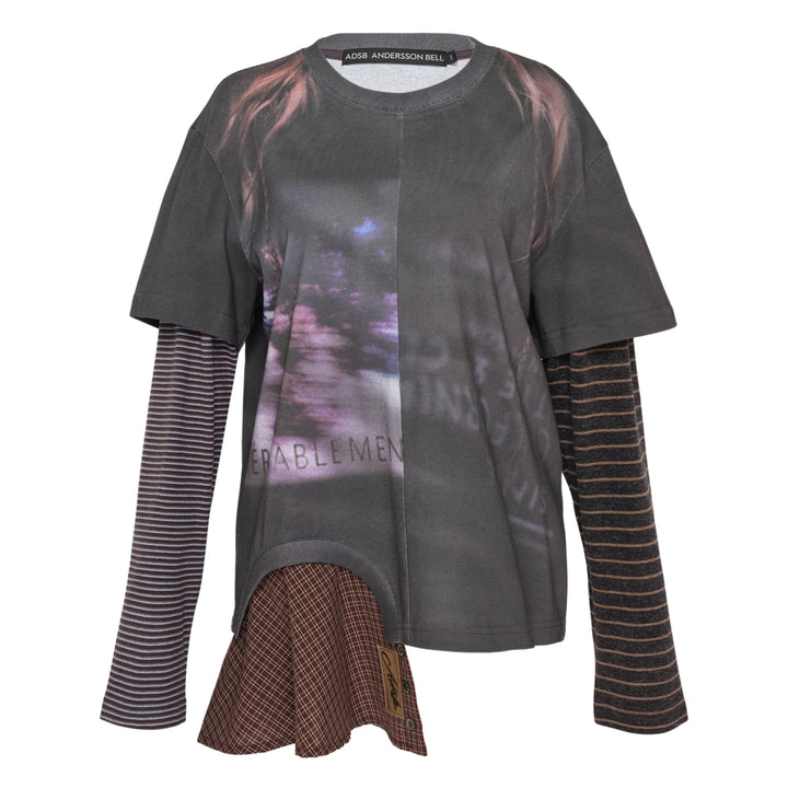Mixed Stripe Sleeve Layered Tee