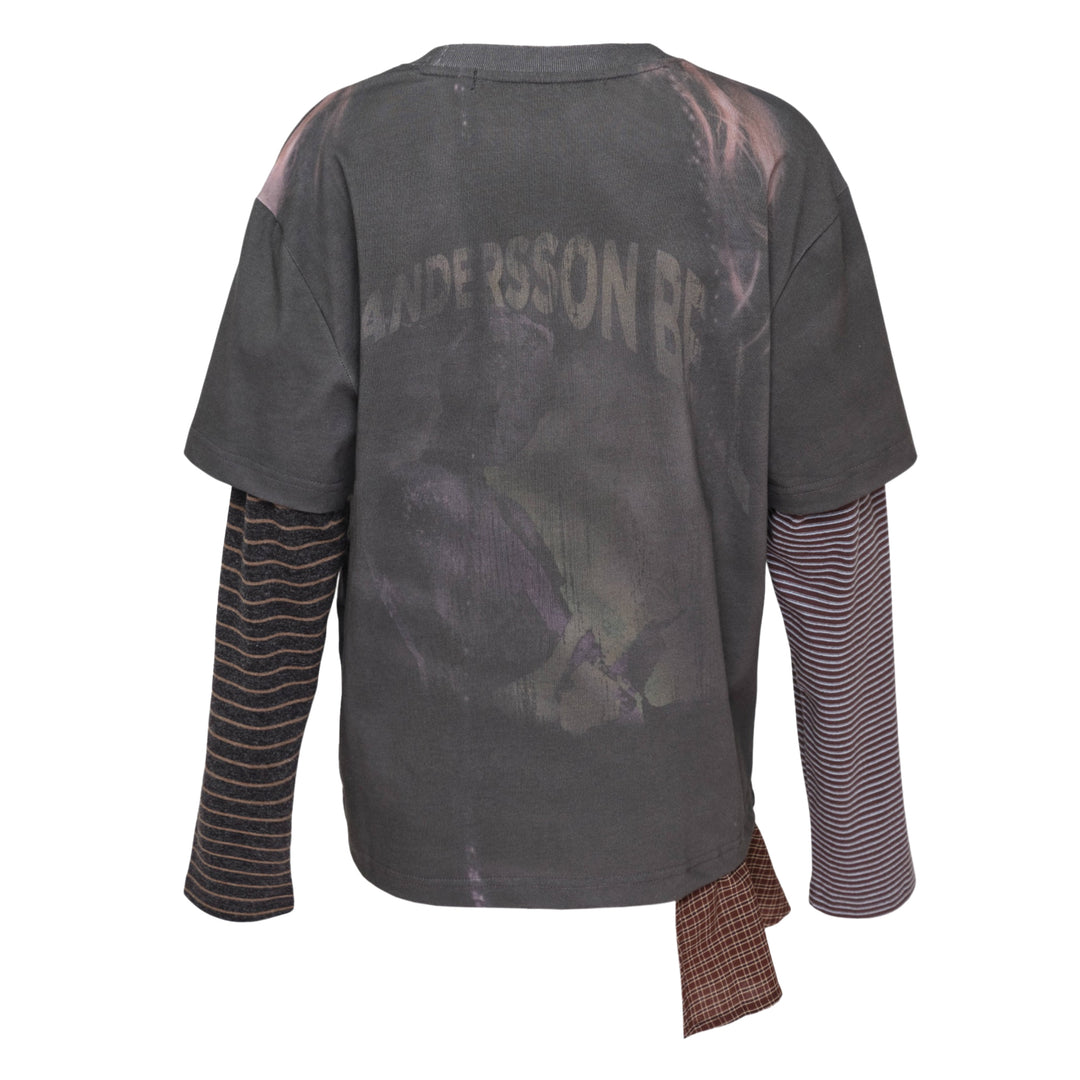 Mixed Stripe Sleeve Layered Tee