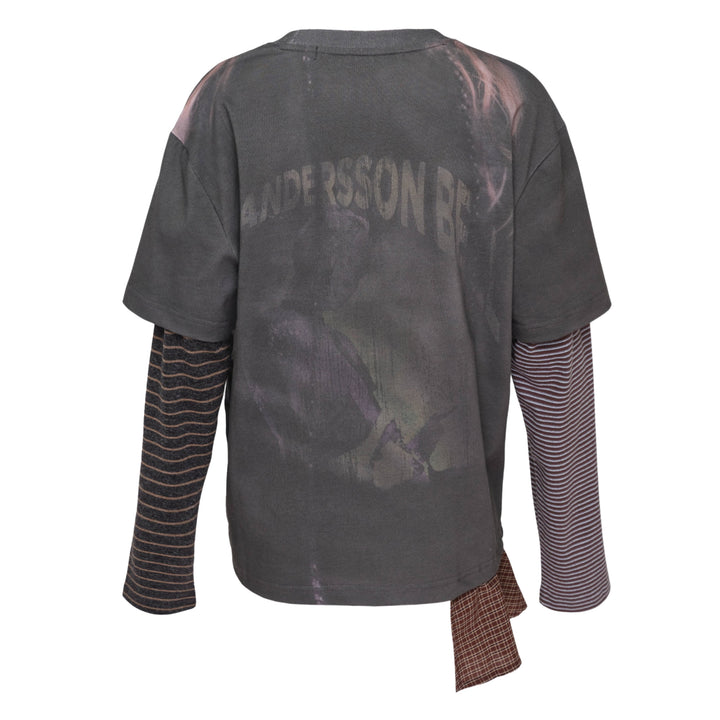 Mixed Stripe Sleeve Layered Tee