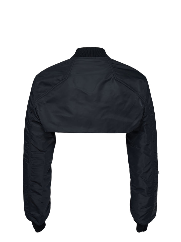 Rick Owens black washed nylon sleeveless bomber vest with V-neckline, silver front zip, four zip pockets and ribbed knit hem - view 4