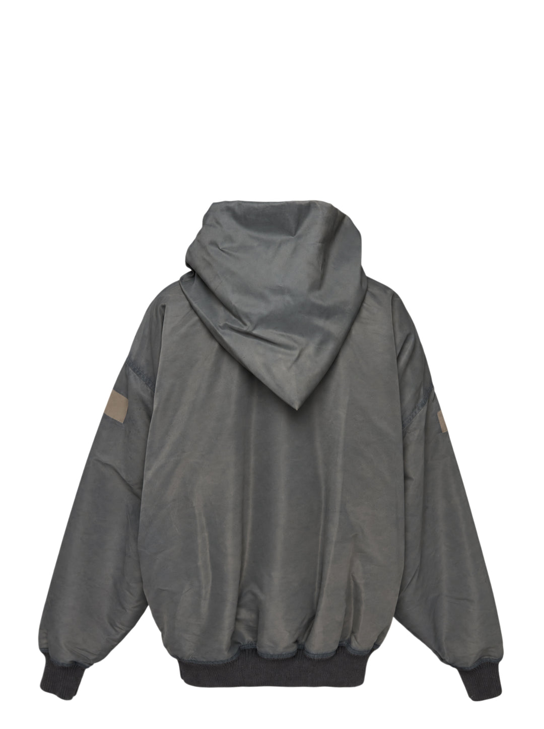 Rick Owens Mountain Hun washed bomber hoodie in faded charcoal with asymmetric zip, draped hood and ribbed cuffs - view 2