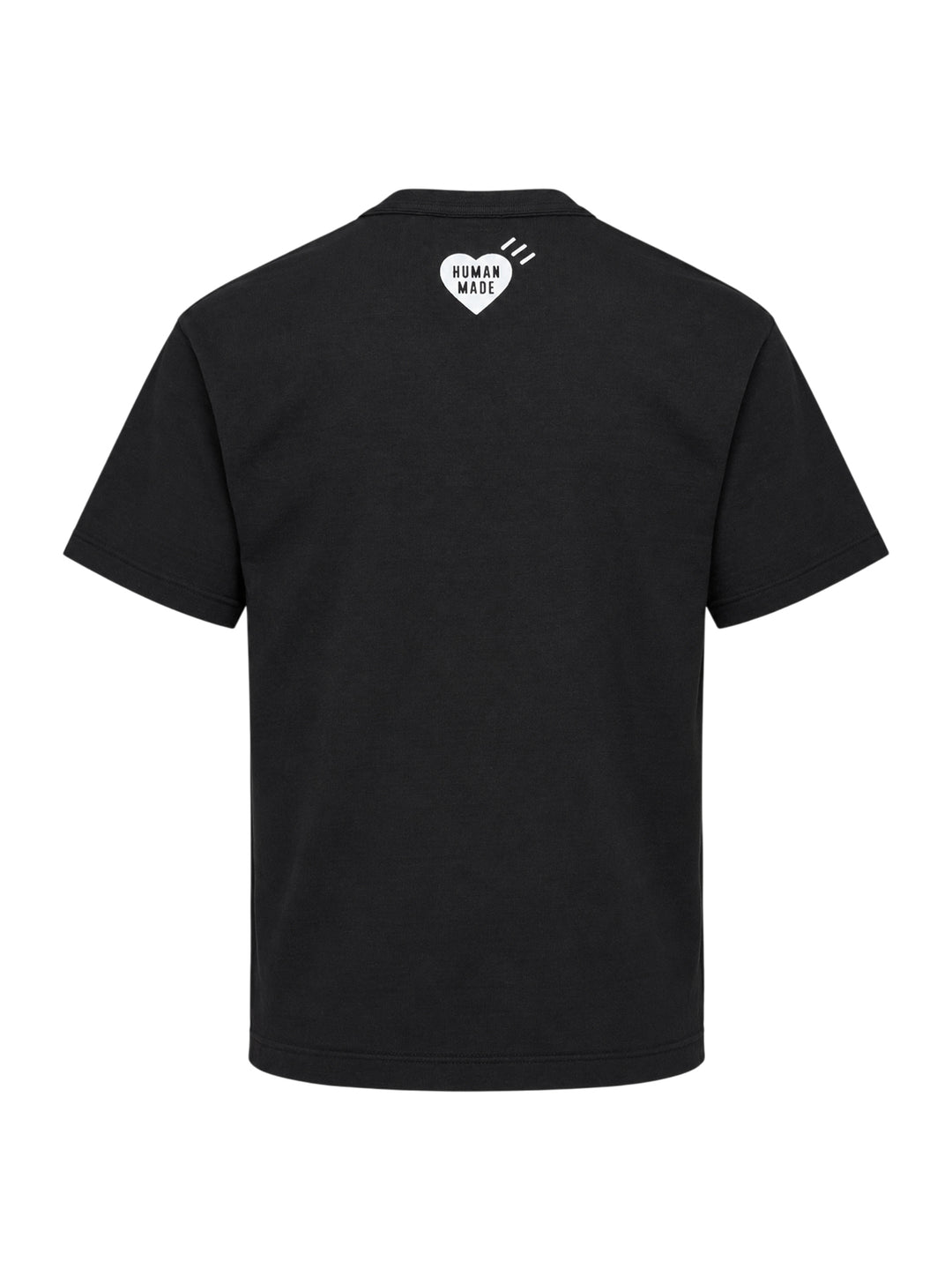 Human Made black short sleeve crew neck tee with smiling pig mascot graphic and arched 'Human Made Dry Alls' slogan print on the chest - view 2