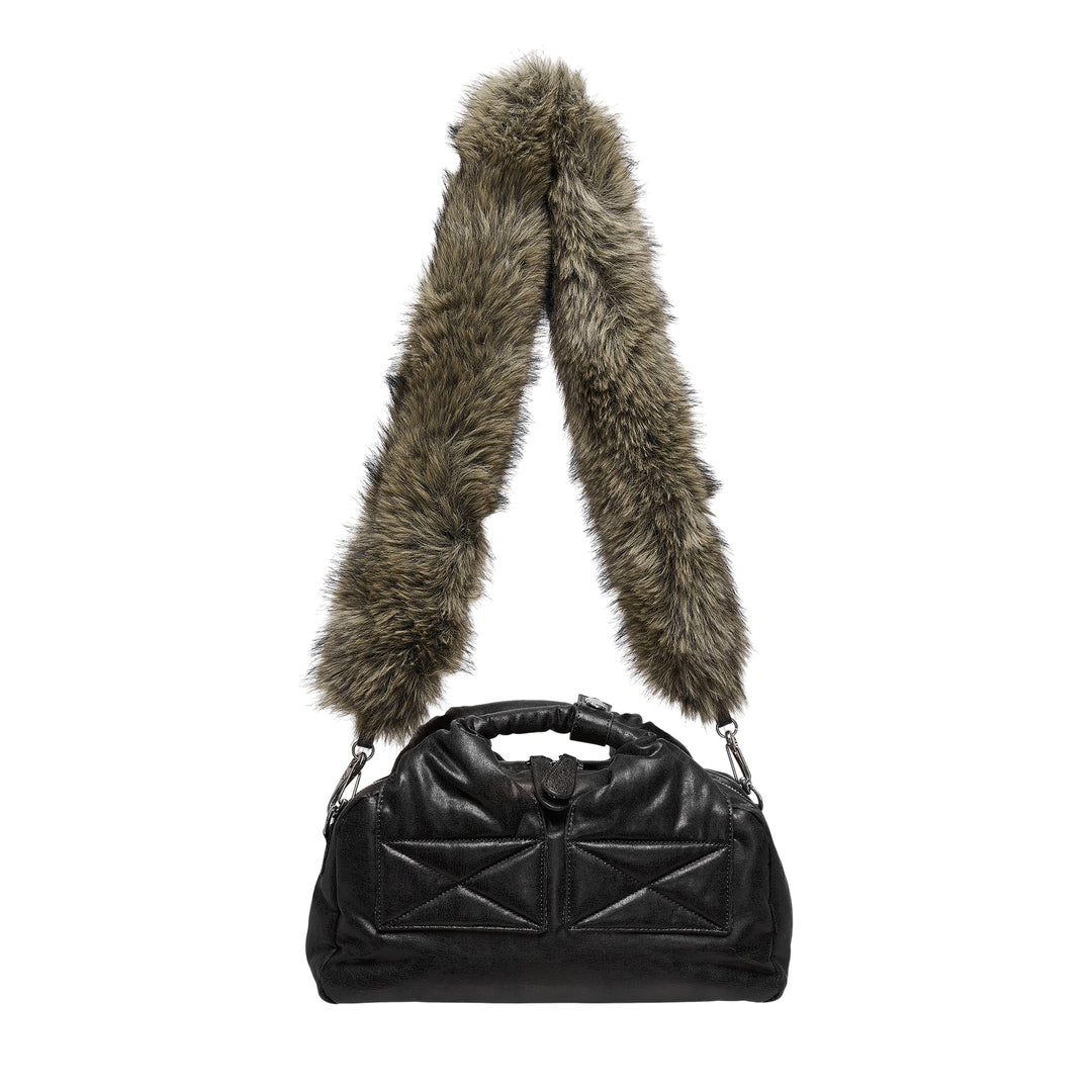 Oil Skin Mini Tote with Furry Strap