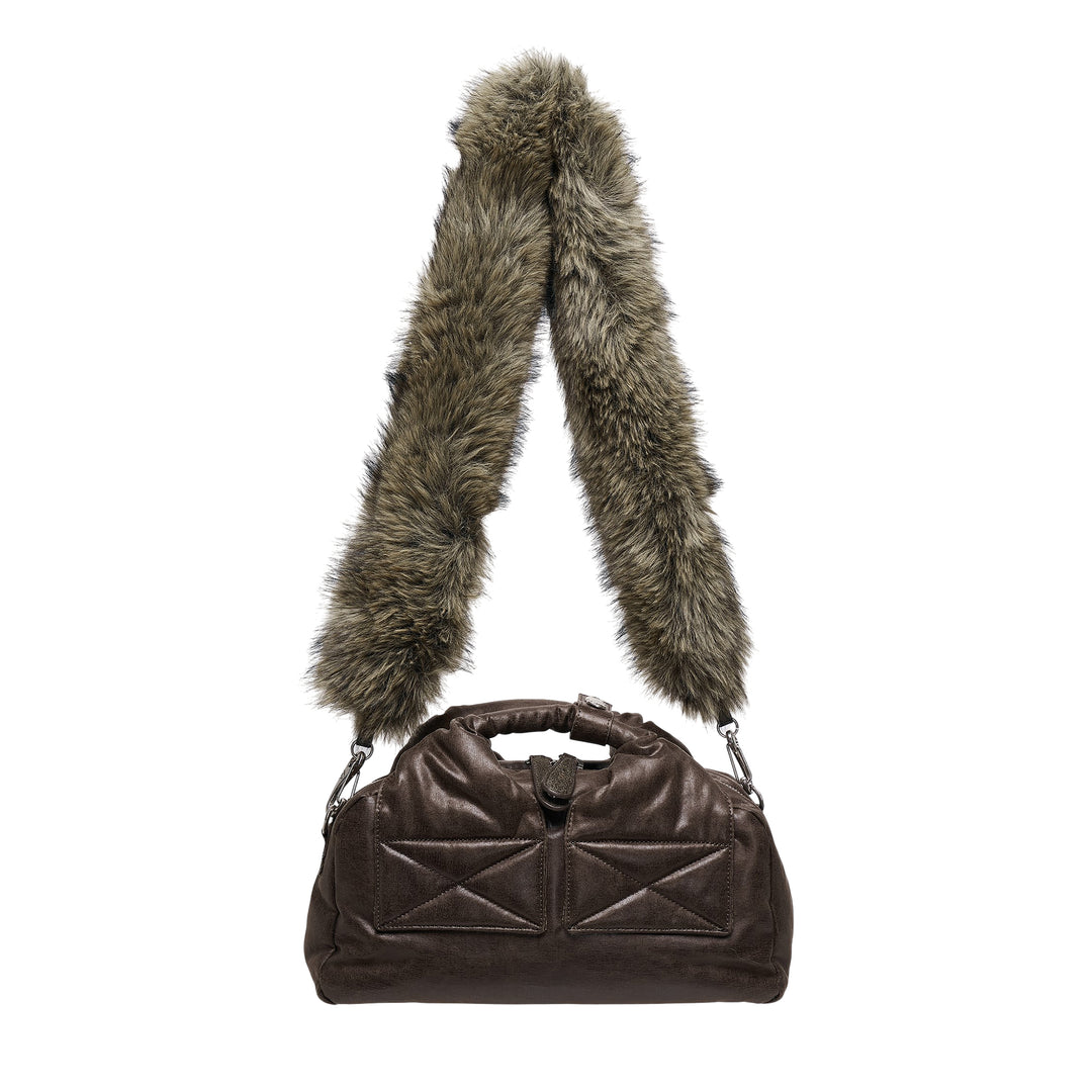 Oil Skin Mini Tote with Furry Strap