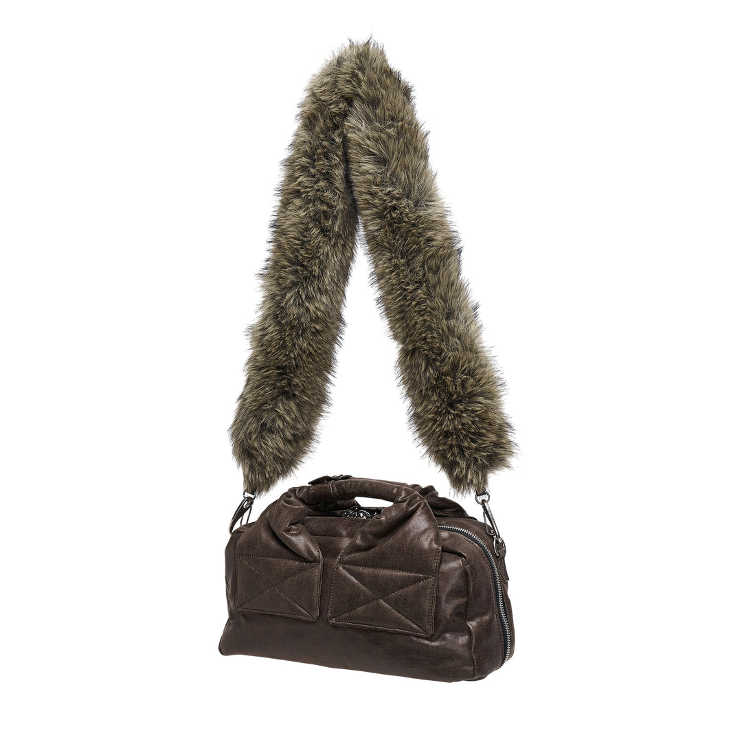 Oil Skin Mini Tote with Furry Strap