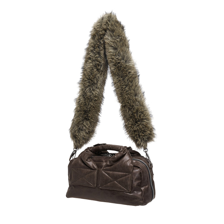 Oil Skin Mini Tote with Furry Strap