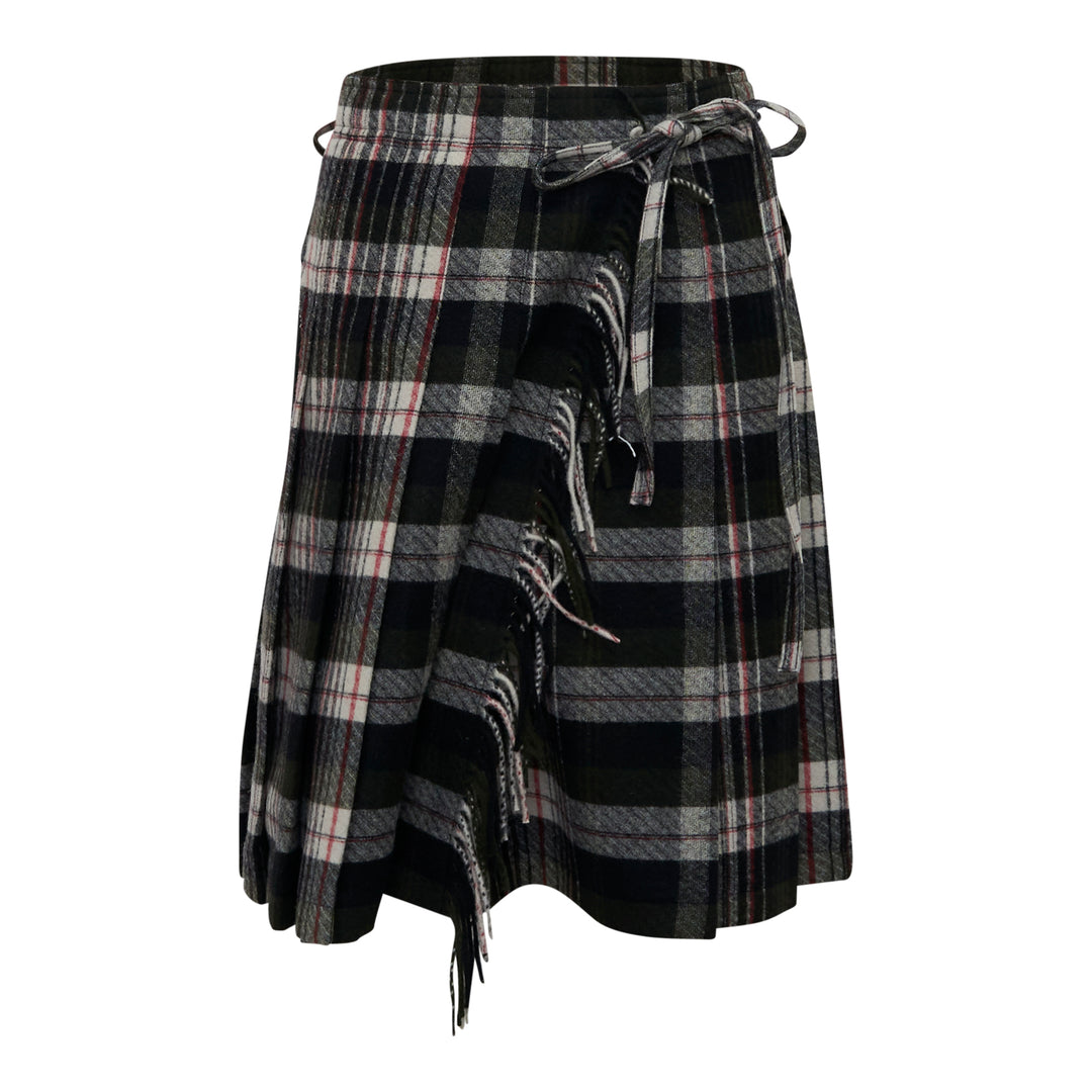 Fringed Plaid Wrap Skirt