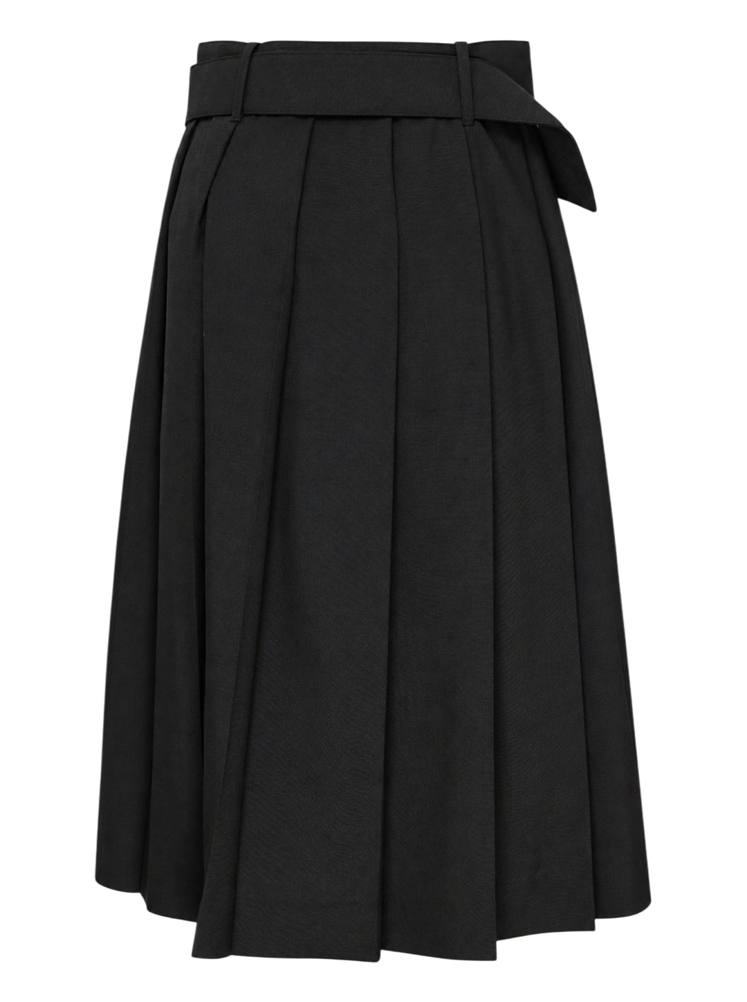 MSGM black pleated midi skirt with high-rise waistband, D-ring silver-tone belt, and cascading box pleats, photographed on a white background - view 2