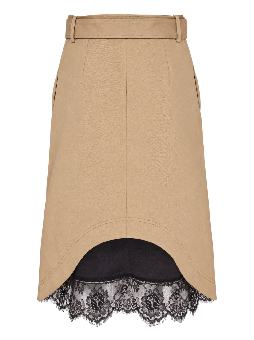MSGM camel twill A-line midi skirt with matching self-fabric belt and silver double D-ring buckle - view 2