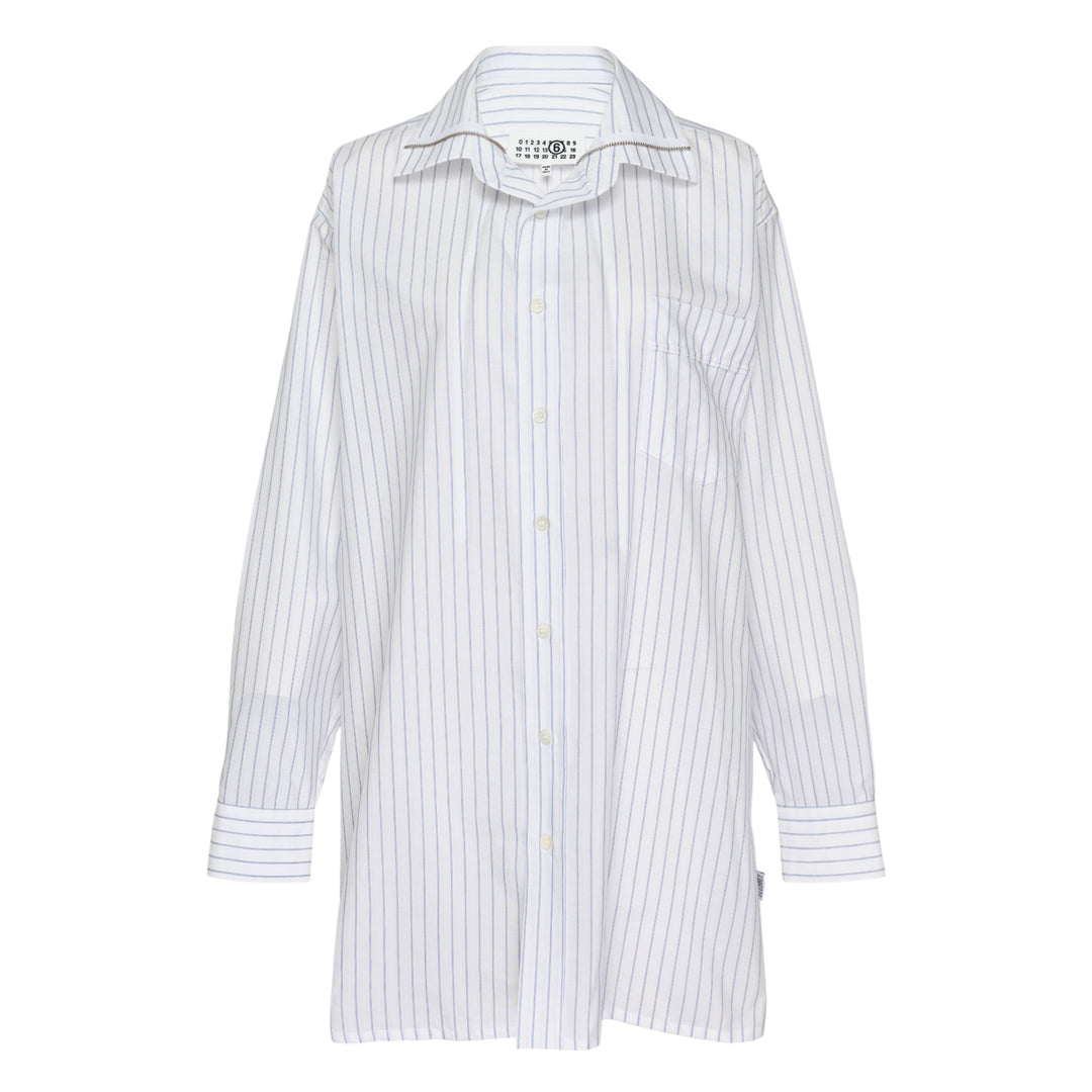 MM6 Maison Margiela oversized striped cotton long-sleeve shirt with spread collar, cream button fastening, chest pocket, and double-button barrel cuffs