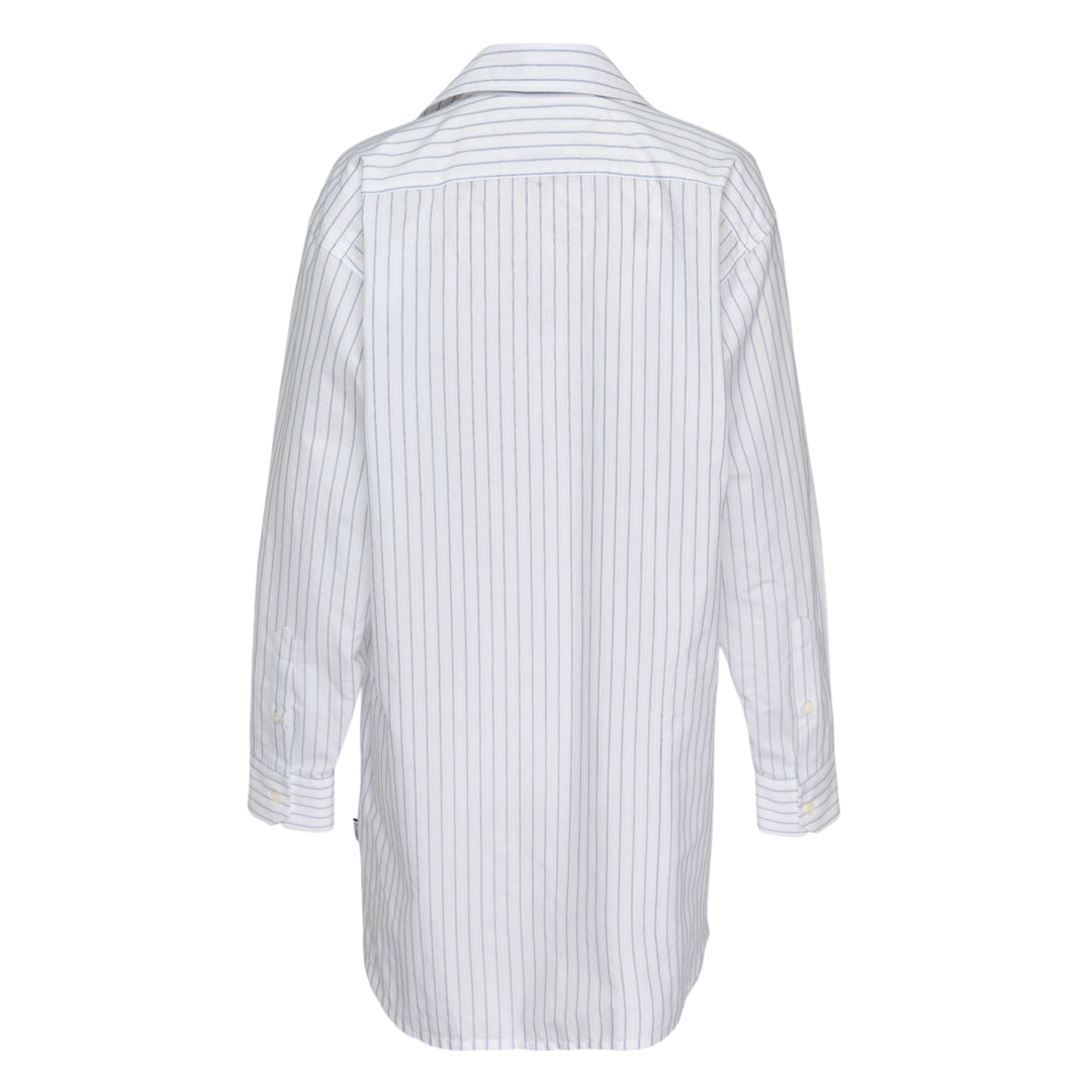 MM6 Maison Margiela oversized striped cotton long-sleeve shirt with spread collar, cream button fastening, chest pocket, and double-button barrel cuffs