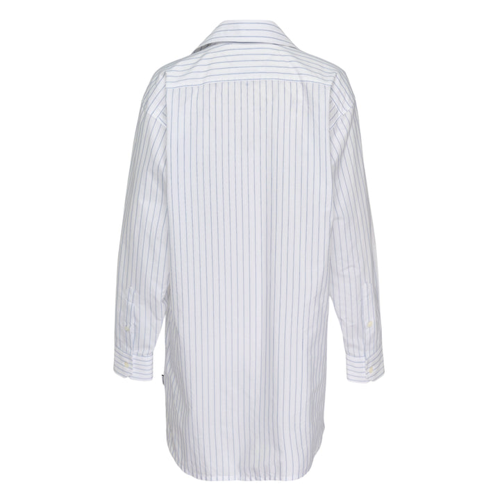 MM6 Maison Margiela oversized striped cotton long-sleeve shirt with spread collar, cream button fastening, chest pocket, and double-button barrel cuffs