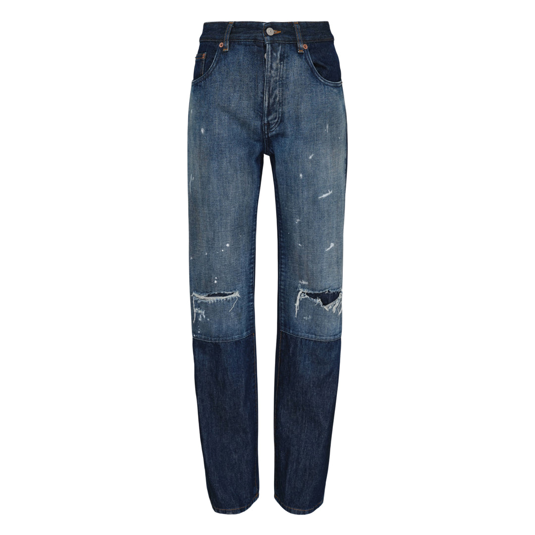 Distressed Two-Tone Denim Jeans