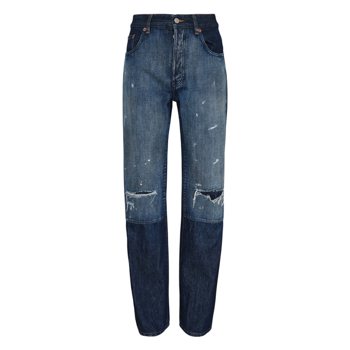 Distressed Two-Tone Denim Jeans