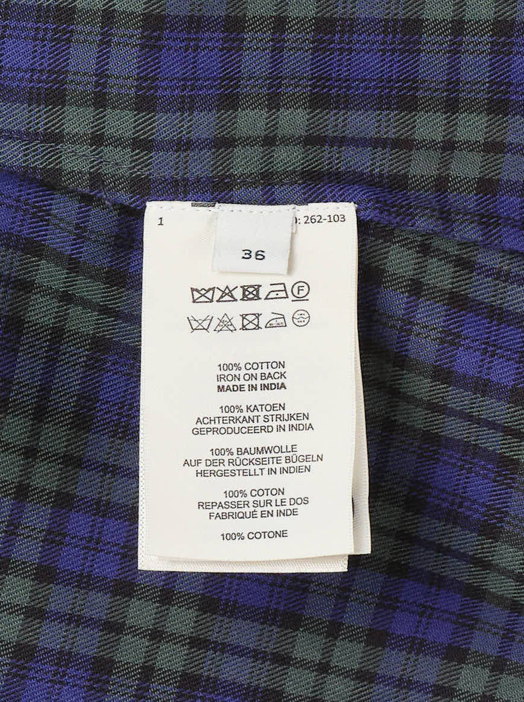 Dries Van Noten blue and green brushed flannel check shirt with cobalt chest band, gold embroidered motifs and embellished cuffs - view 5