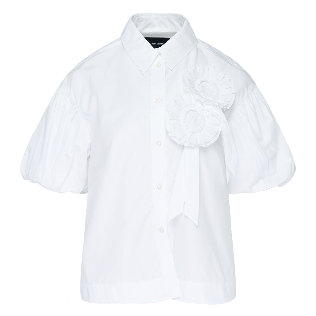 Cropped Rosette Puff Sleeve Blouse