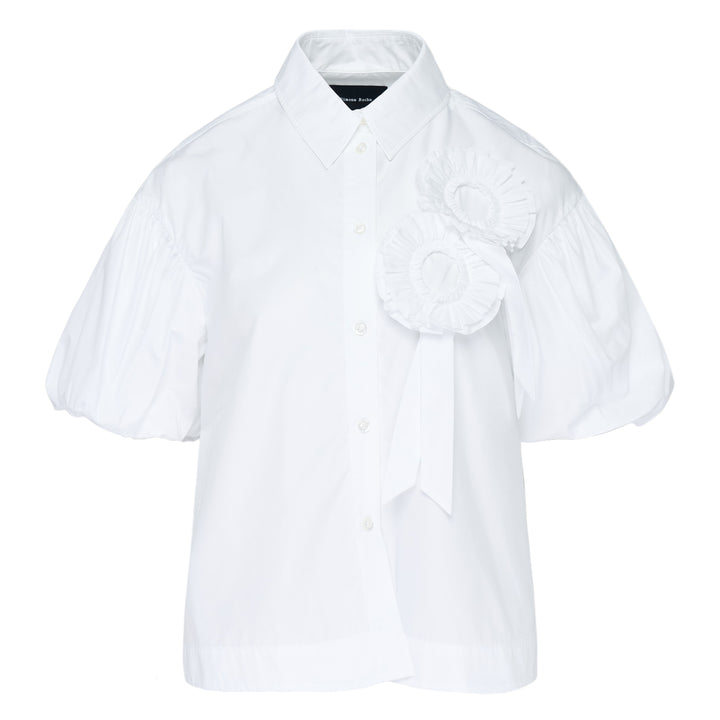 Cropped Rosette Puff Sleeve Blouse