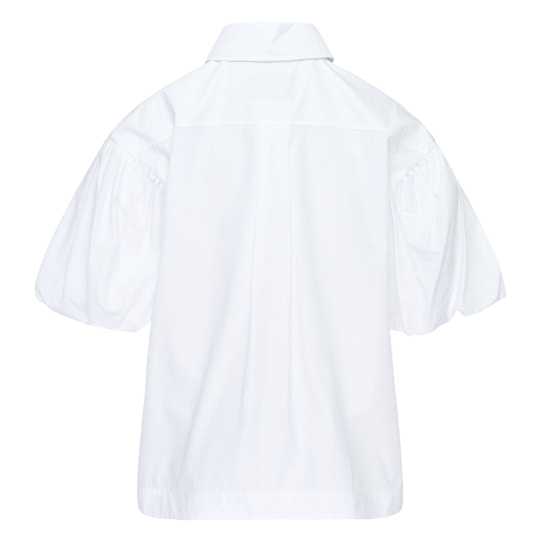 Cropped Rosette Puff Sleeve Blouse