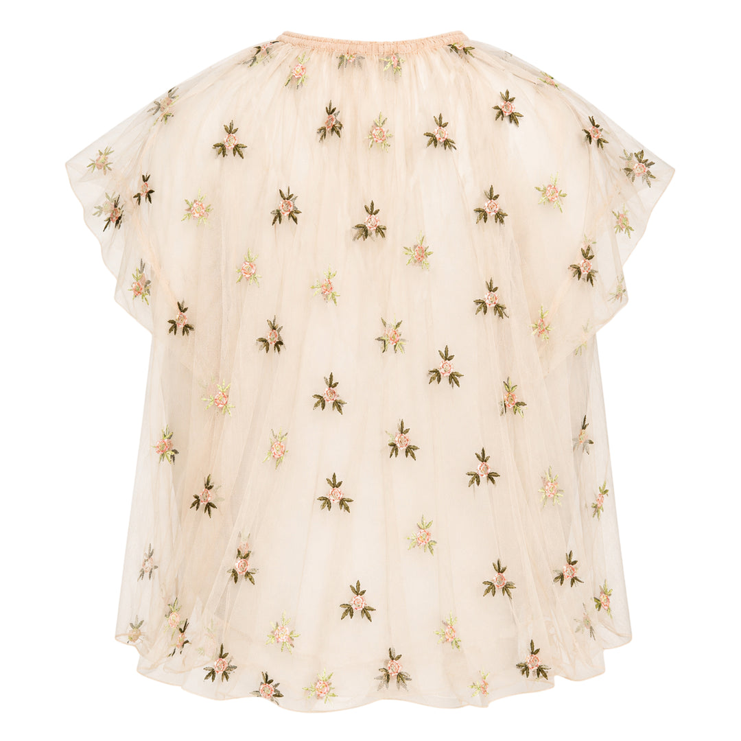 Gathered Cord Rosebud Embroidered Top