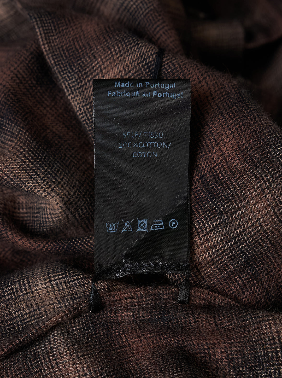 Simone Rocha brown plaid long sleeve flannel shirt with frayed ruffle trims on the shoulders and two chest pockets - view 3