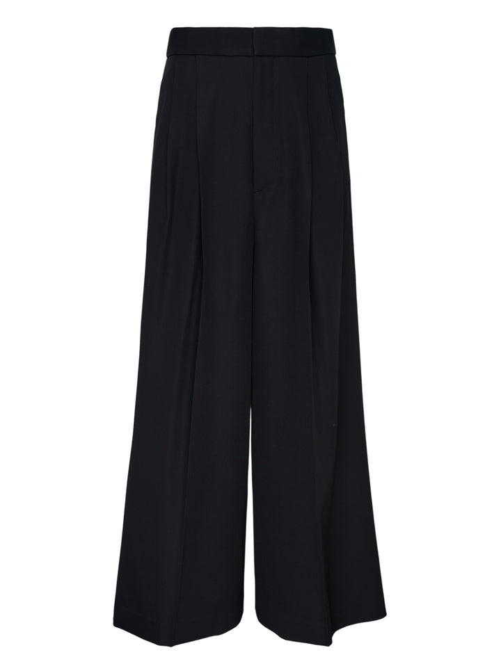 Enfold black wide-leg pleated trousers with high waistband and deep front pleats, shown flat against a white background