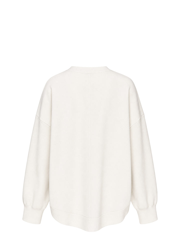 Enfold Circle Hem Pullover Sweatshirt in ivory with oversized silhouette, tonal seam detailing, ribbed cuffs and crewneck with woven brand label - view 2