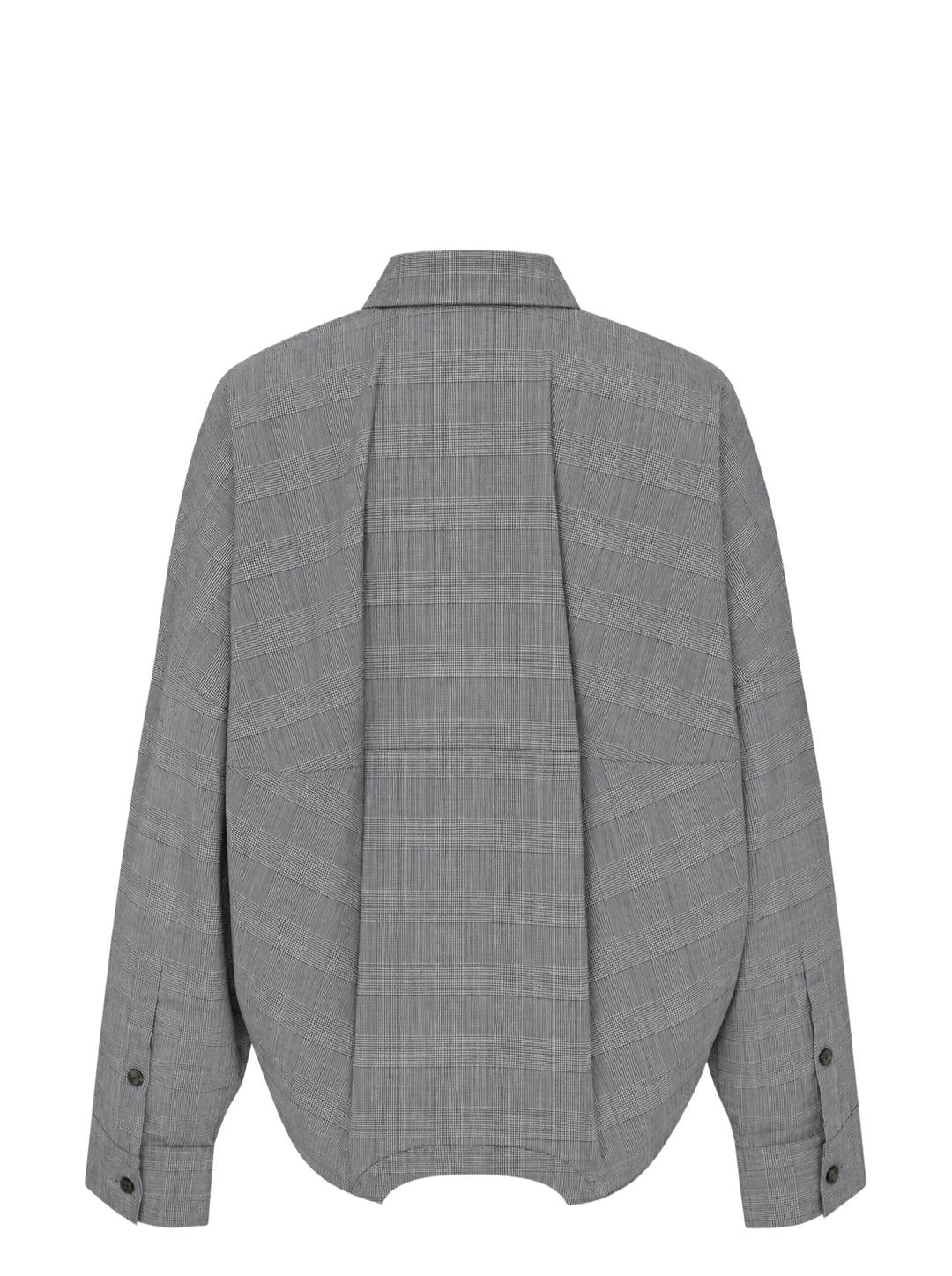 Enfold Checked Symmetry Cropped Shirt in grey glen plaid with a relaxed fit, button-front placket, and a curved structured hem panel - view 2