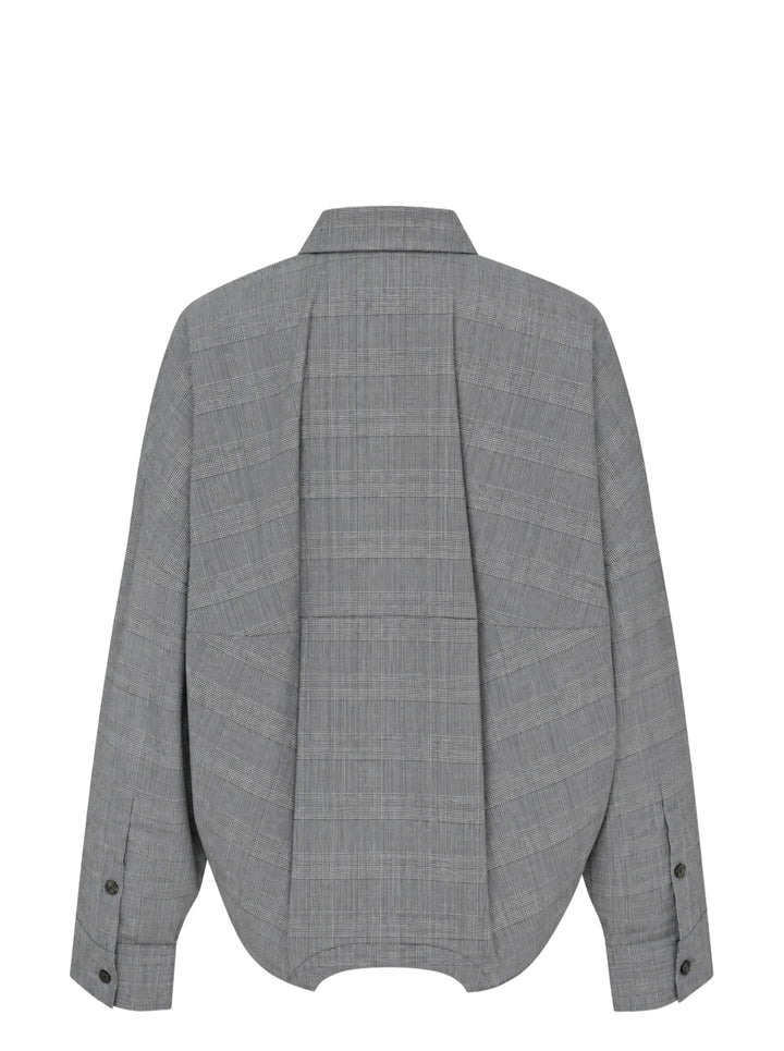 Enfold Checked Symmetry Cropped Shirt in grey glen plaid with a relaxed fit, button-front placket, and a curved structured hem panel - view 2