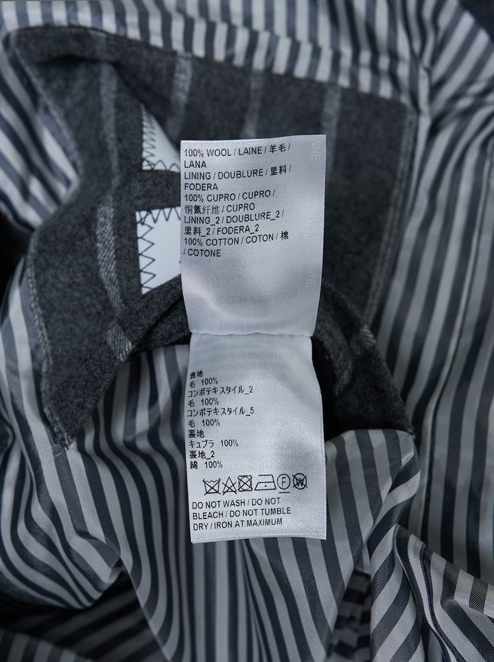 Thom Browne Funmix utility jacket in mixed grey and charcoal pinstripe with contrast patch pockets and snap button front - view 3