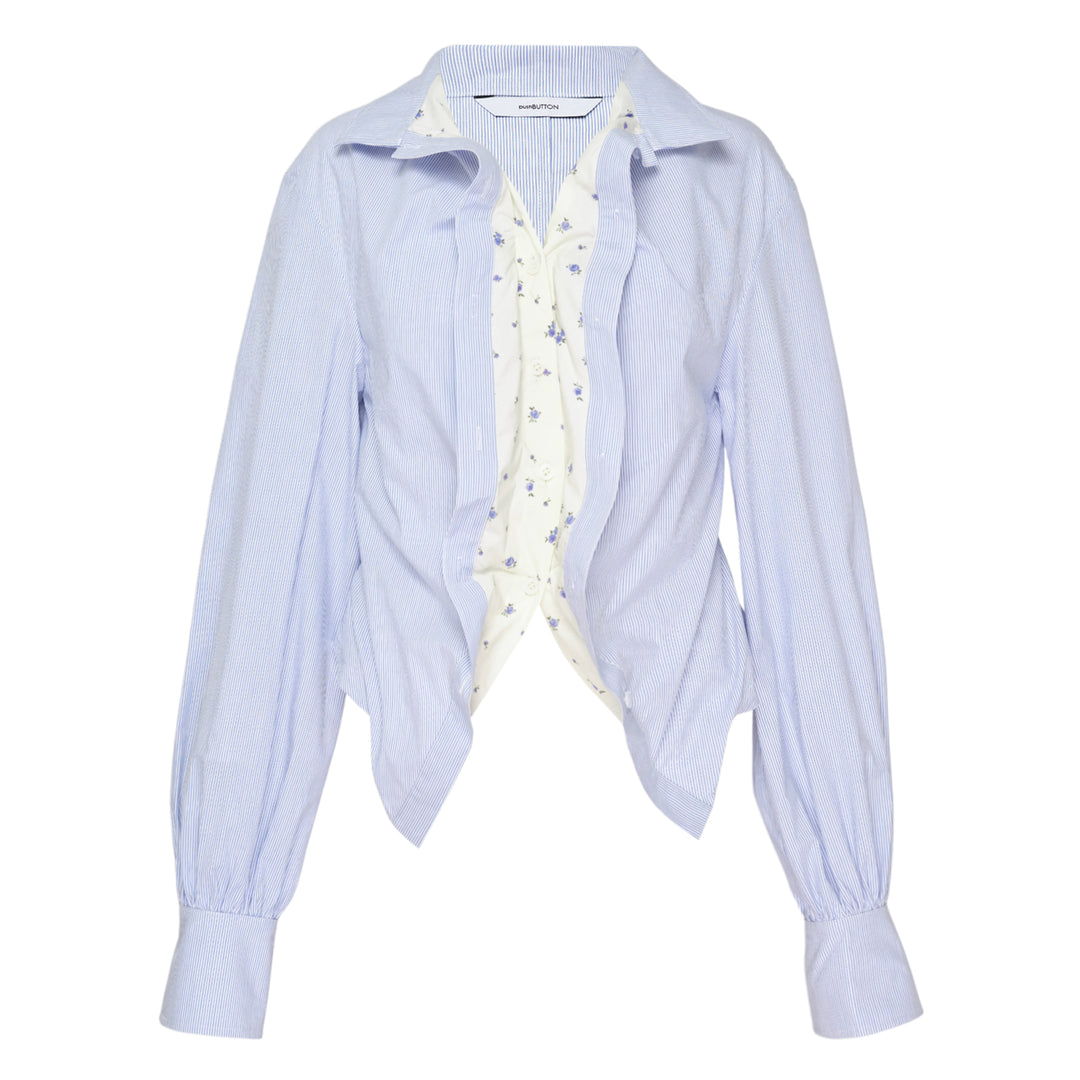 Blue Stripe Draped Layered Blouse
