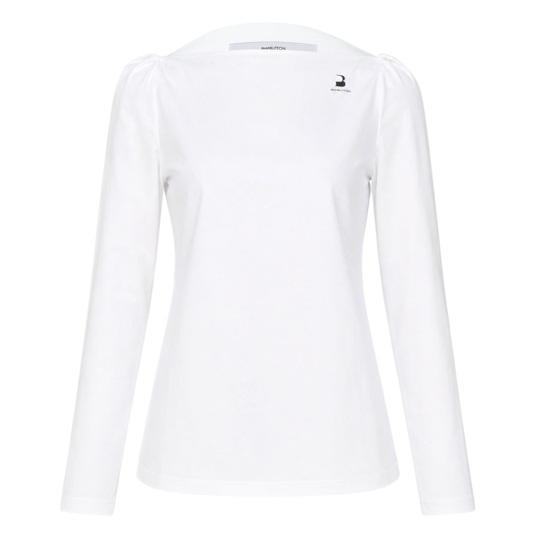 White Straight Neck Long Sleeve Tee