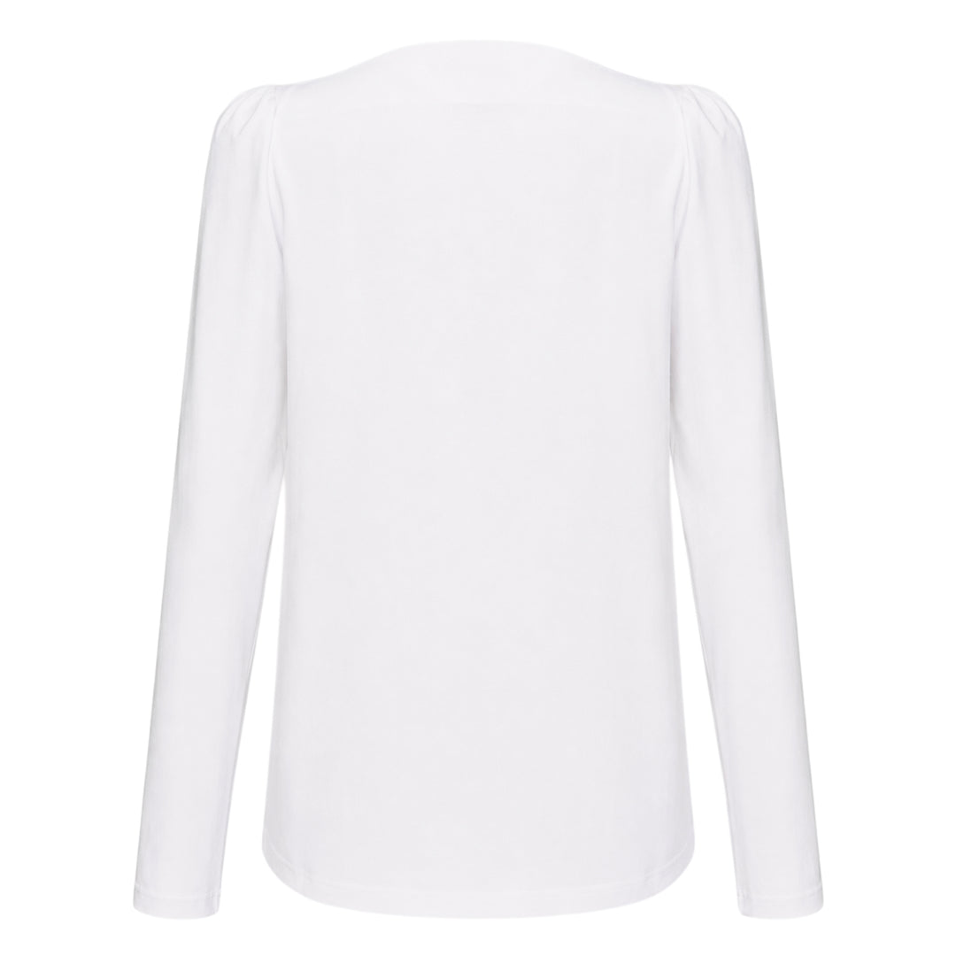 White Straight Neck Long Sleeve Tee