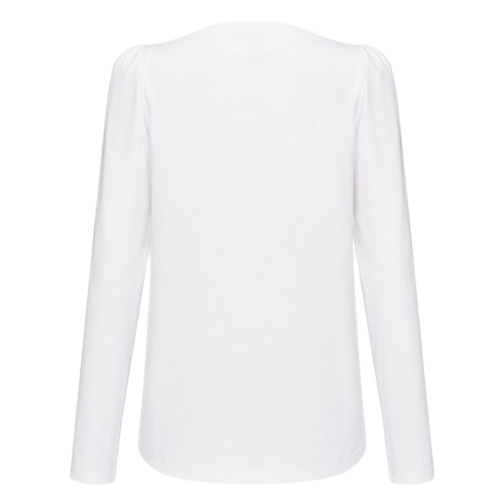 White Straight Neck Long Sleeve Tee