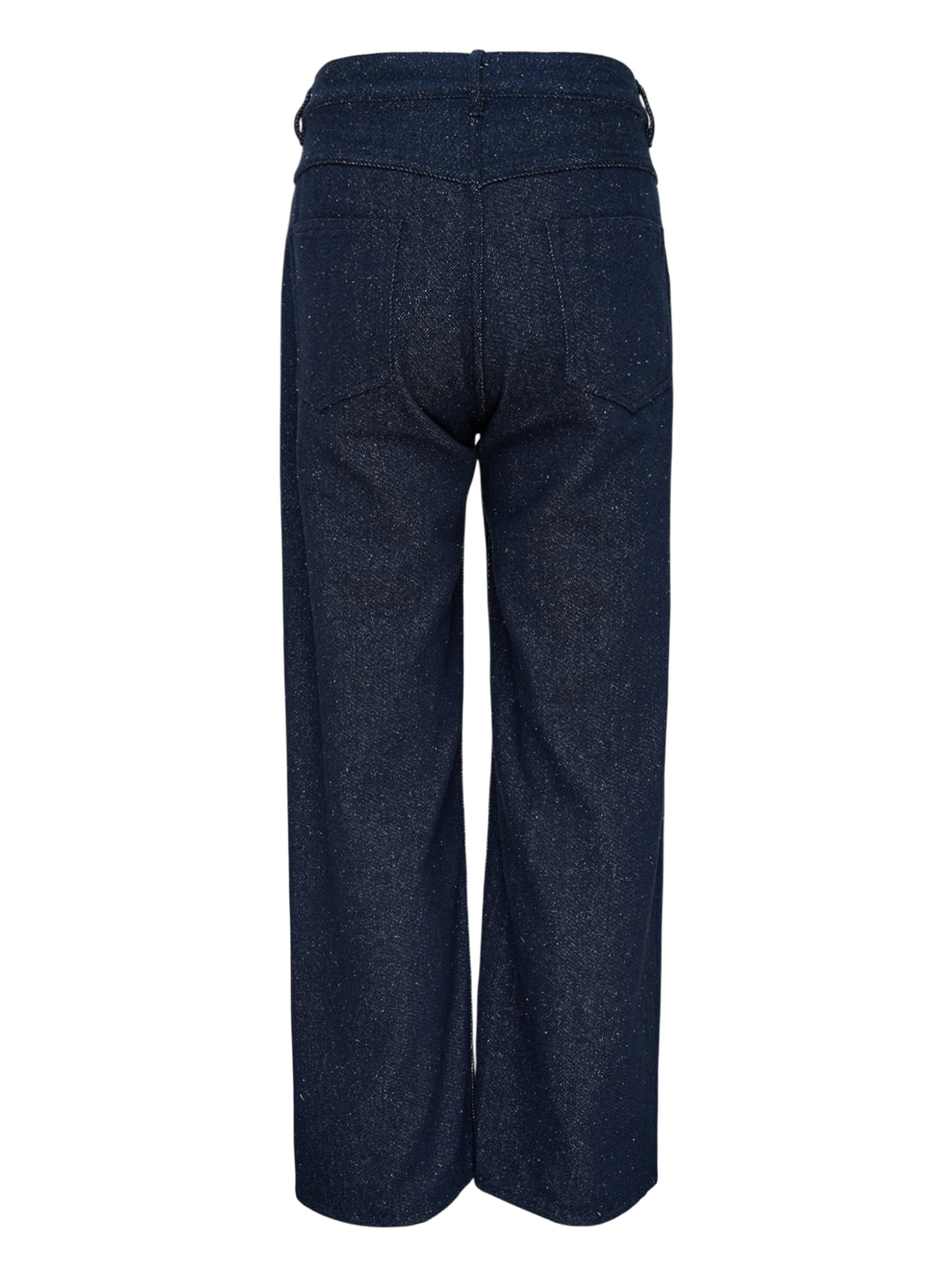 Auralee silk nep denim five-pocket wide pants in flecked dark indigo, shown front view - view 2
