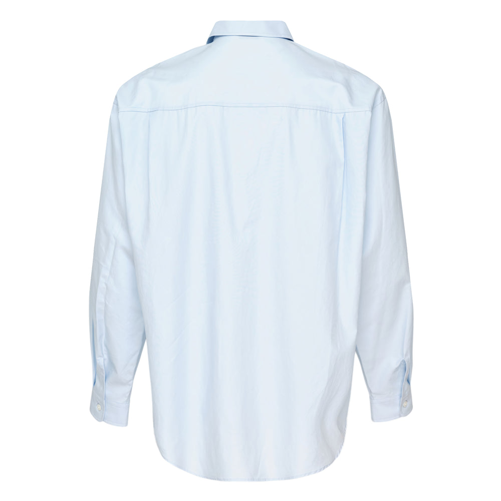 Auralee Washed Finx Twill Big Shirt in light blue, displayed flat — oversized long sleeve shirt with point collar, pearlescent buttons, and a single chest patch pocket - view 2