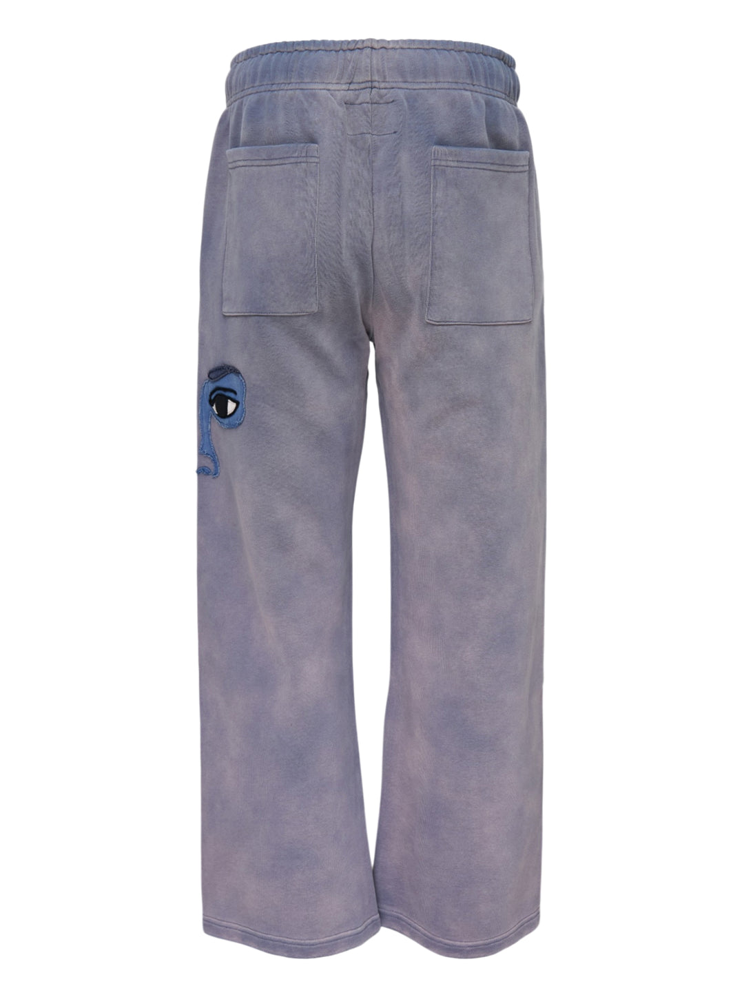 KidSuper Studios Face Sweatpants in washed lavender-grey with an appliqué eye patch and drawstring waist - view 2