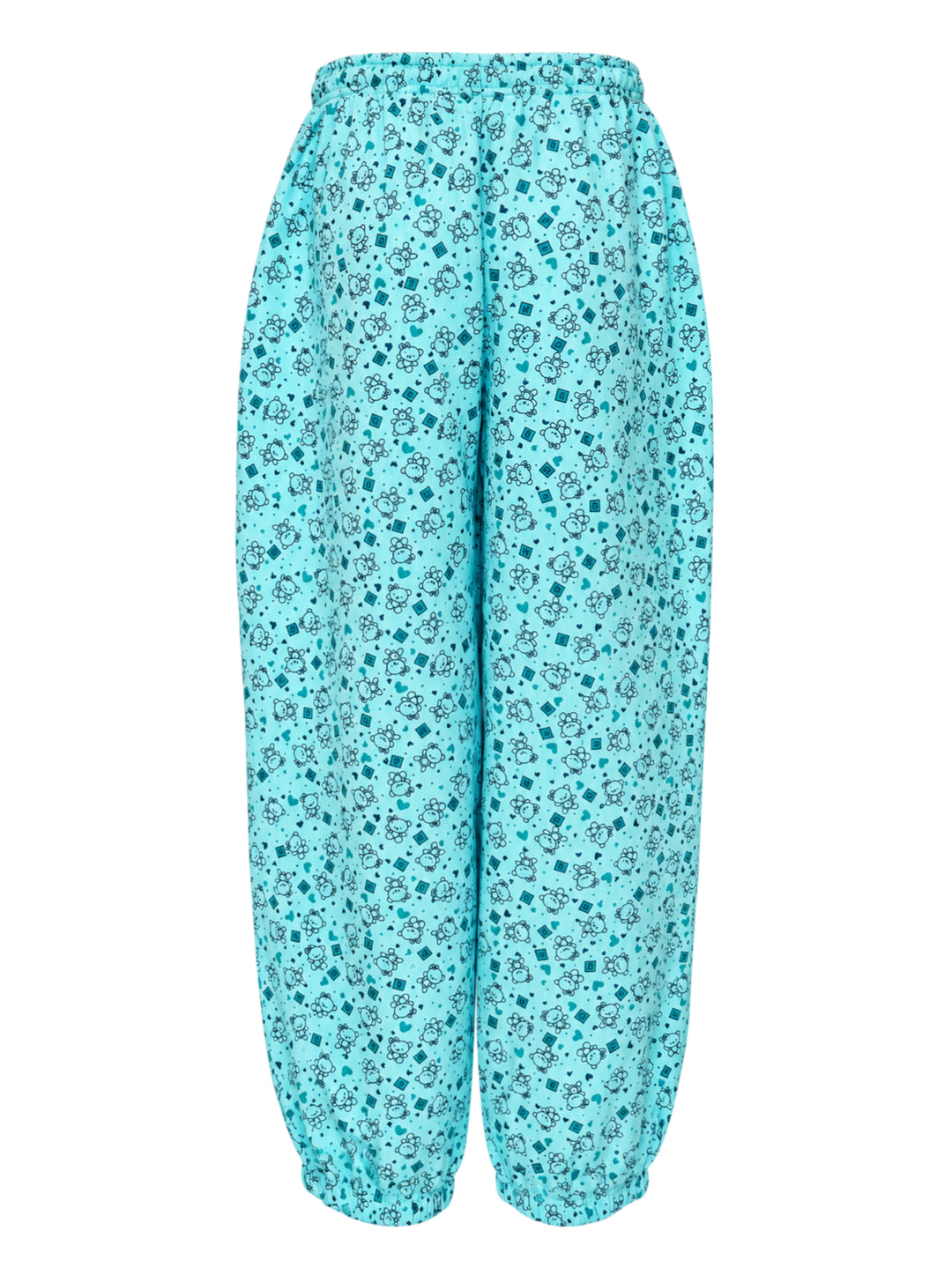Ashley Williams Bear Print Joggers in aqua blue with all-over teddy bear, heart, and diamond scatter print, elasticated drawstring waist, and tapered elasticated ankle cuffs - view 2