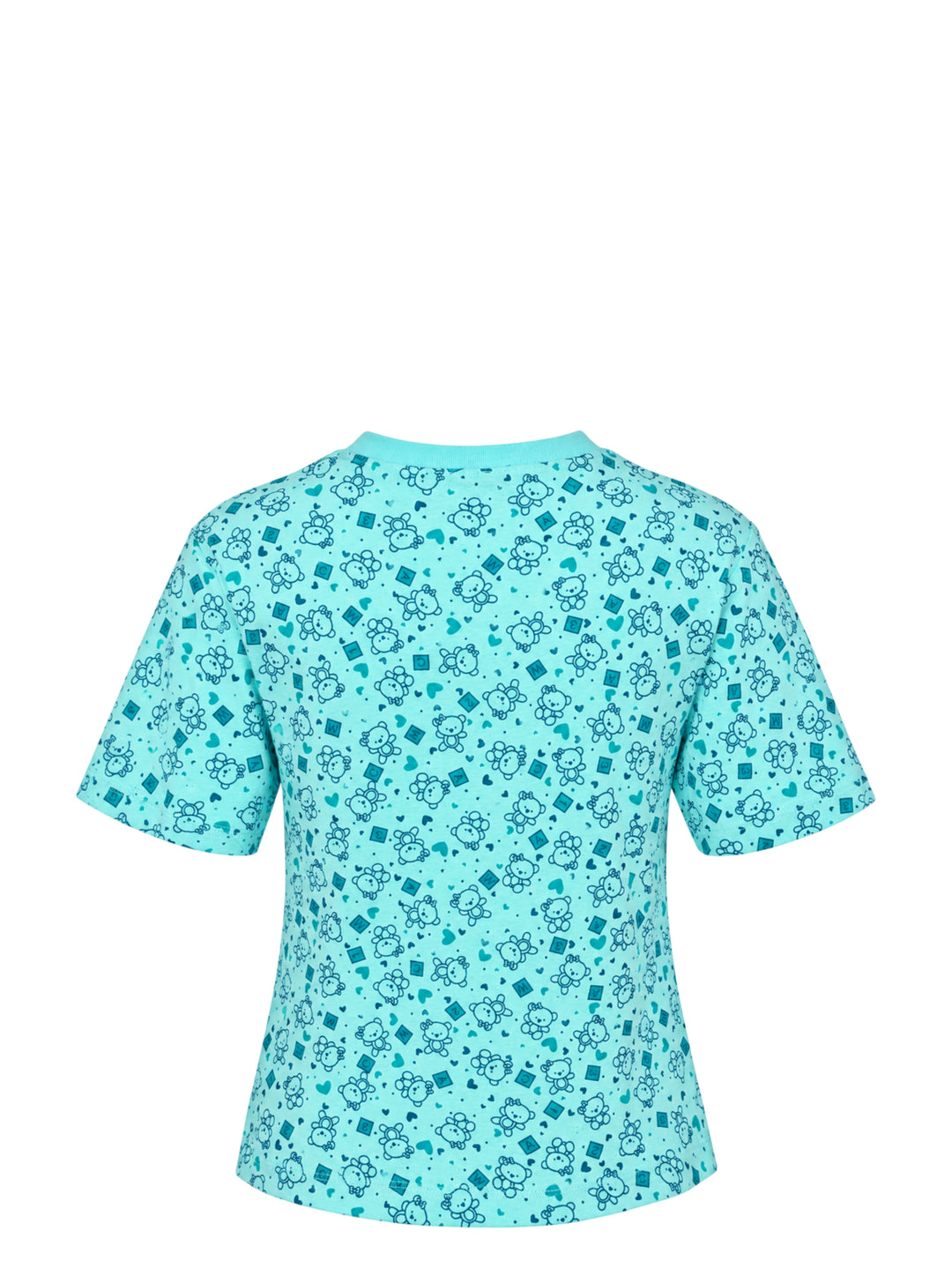 Ashley Williams Bear Window T-Shirt in aqua with all-over illustrated bear print, vertical purple centre stripe, contrast-trimmed chest patch pocket, and crew neckline - view 2