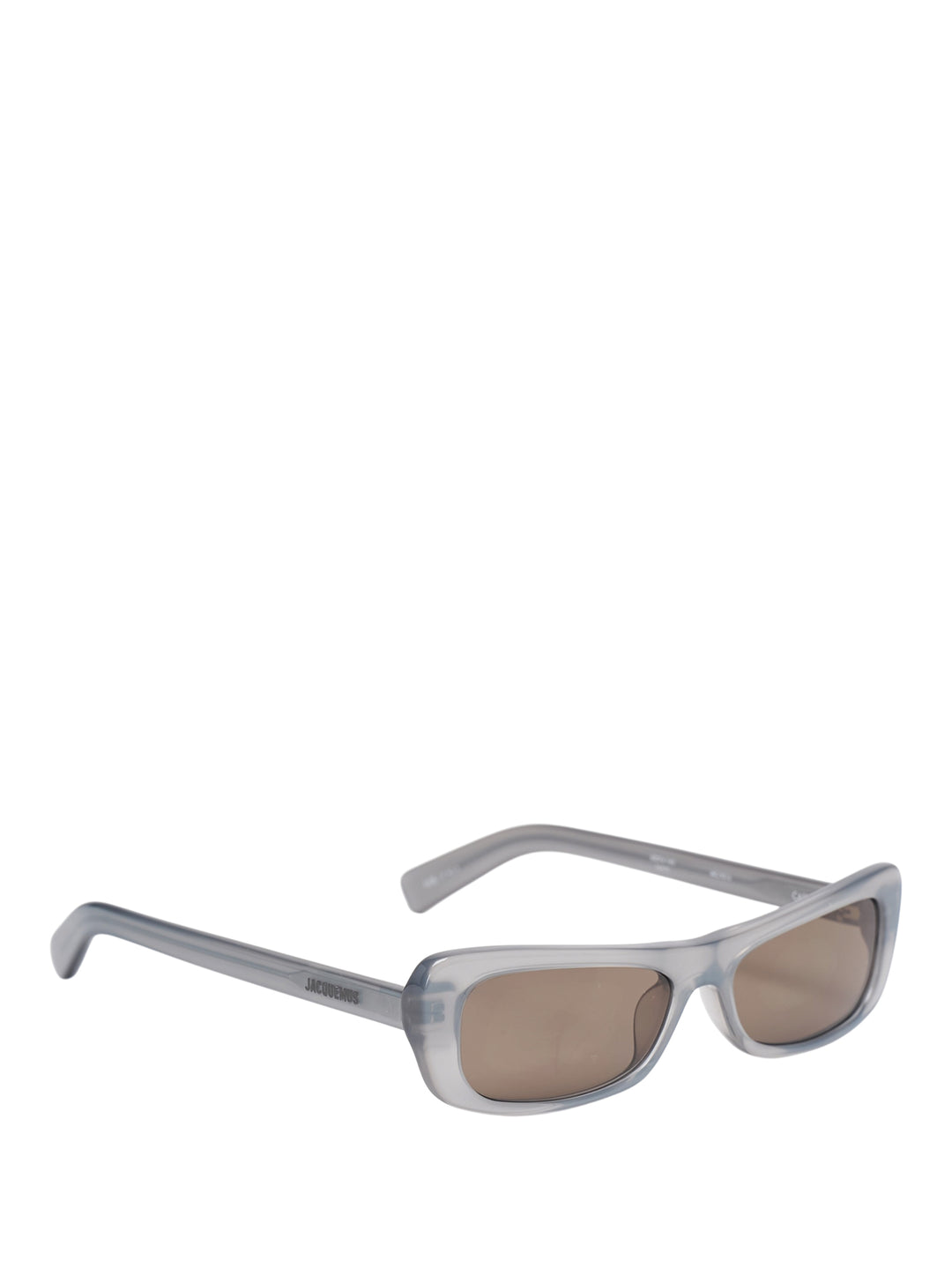 Jacquemus Capri rectangular sunglasses with a translucent pale blue-grey frame and brown tinted lenses, front view - view 2
