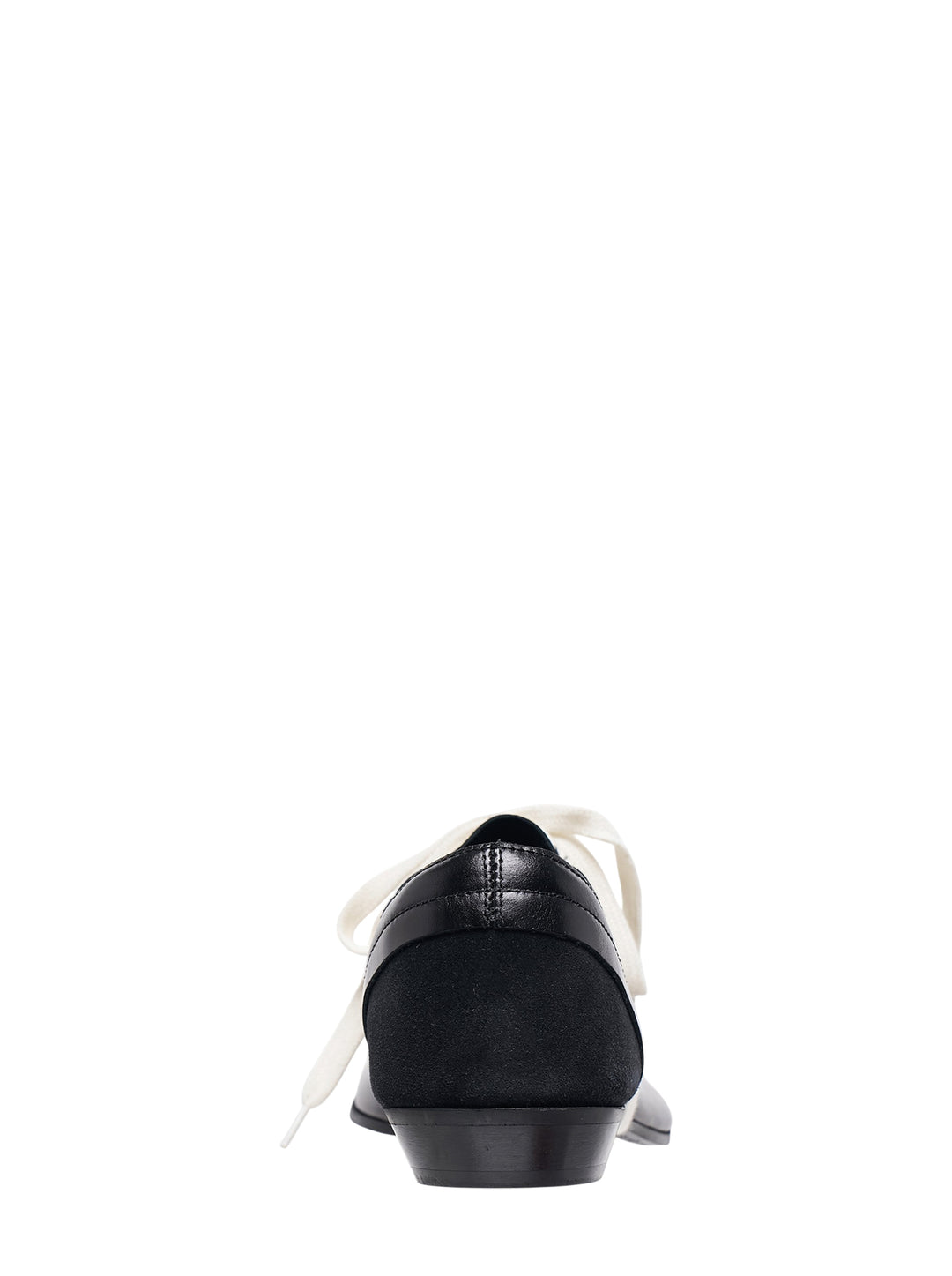 Phileo Cascade black leather lace-up shoe with suede heel panel, cream laces and low stacked heel, shown in side profile - view 3