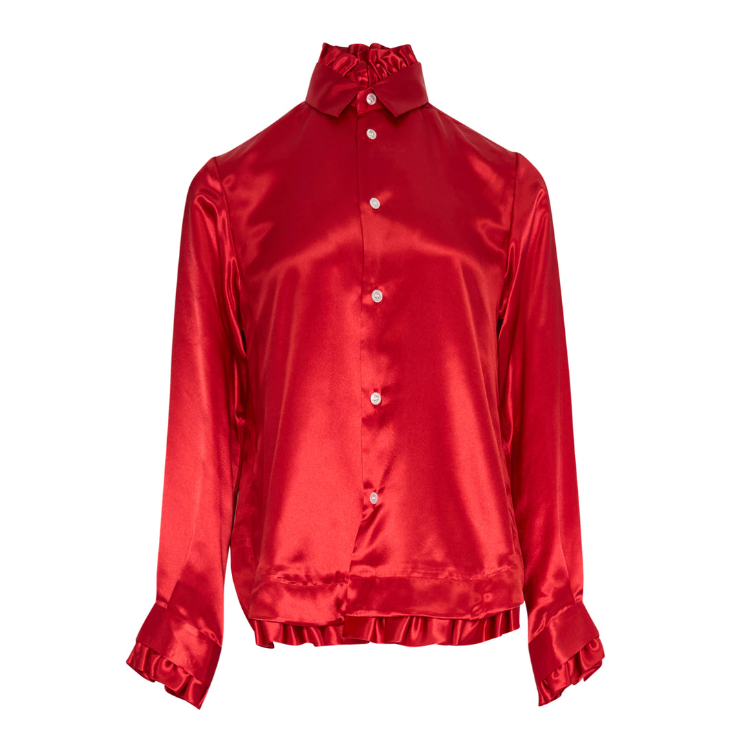 Ruffled Satin Button Down Blouse