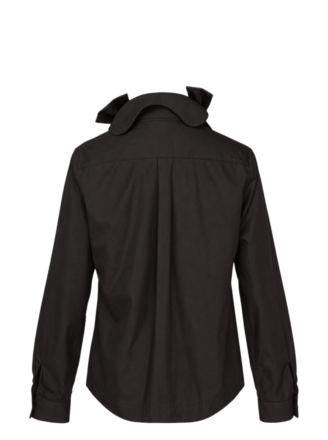 Black cotton long-sleeve button-up shirt by Noir Kei Ninomiya with oversized ribbon bows at the collar, chest and waist pocket - view 2