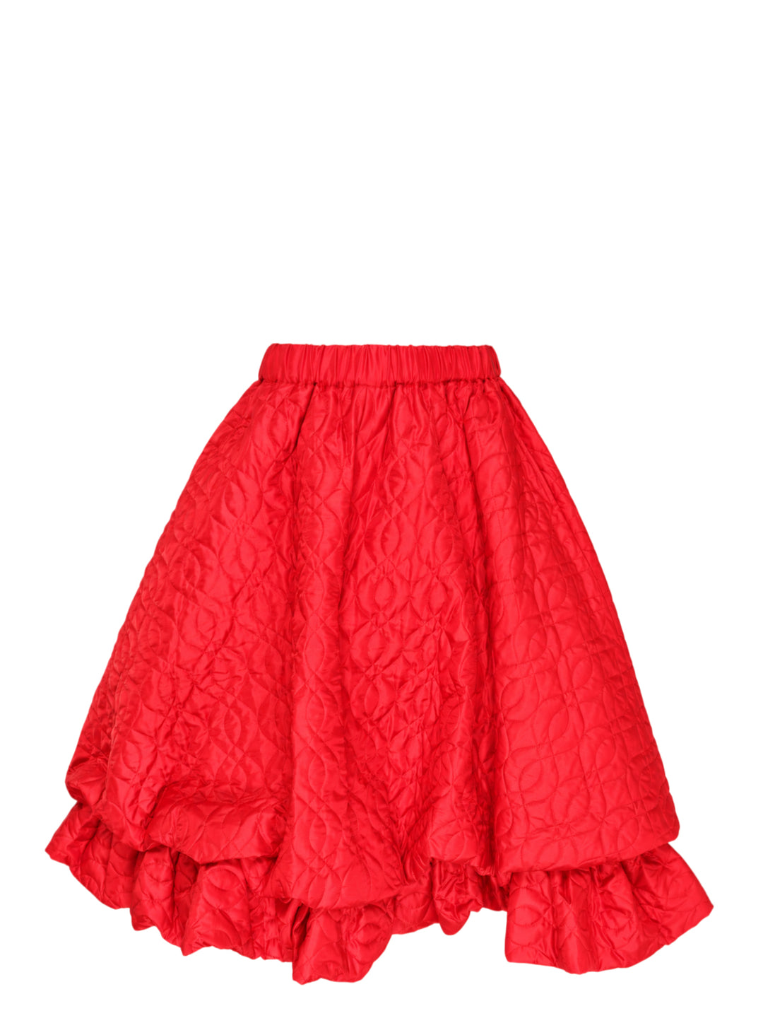 Noir Kei Ninomiya red quilted flare skirt with elasticated waist and voluminous double ruffle hem