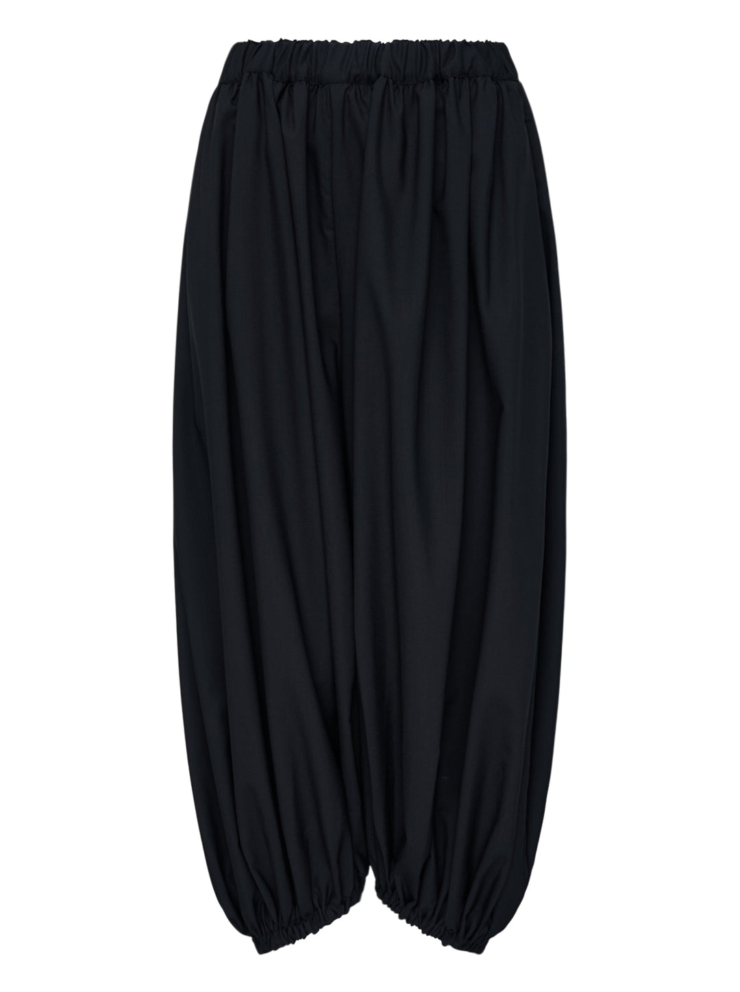 Black balloon pants with an elasticated waist and gathered hems by Comme des Garçons