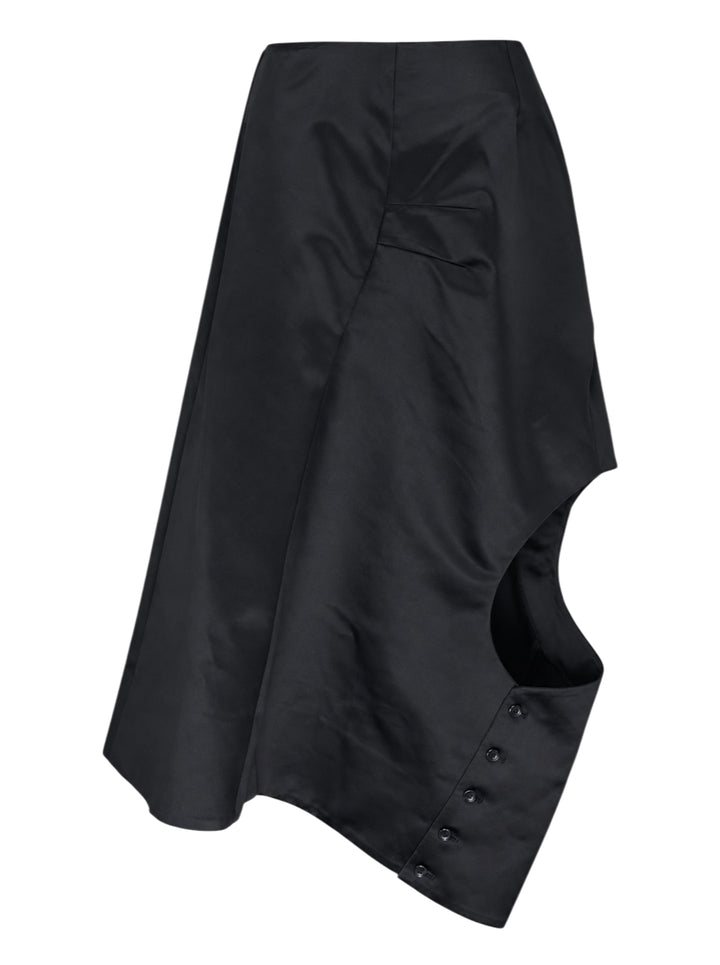 Comme des Garçons black asymmetric draped long skirt with cascading side panel and structured A-line silhouette - view 2